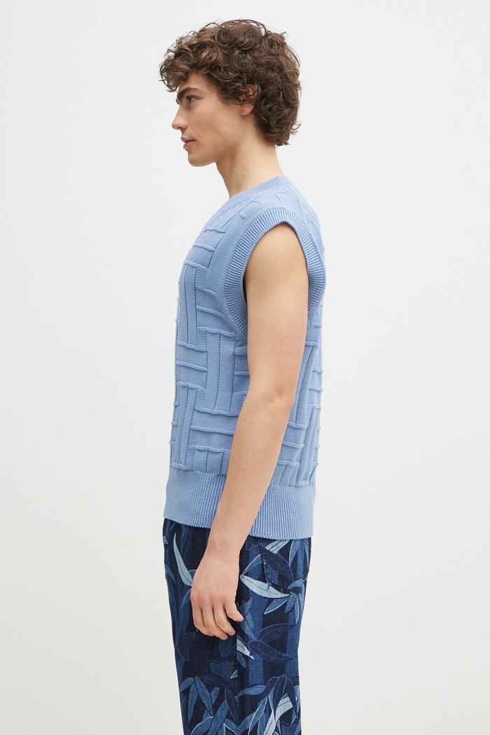 Bavlnená vesta Kenzo Weave FF55PU7073CB.64 modrá SS25