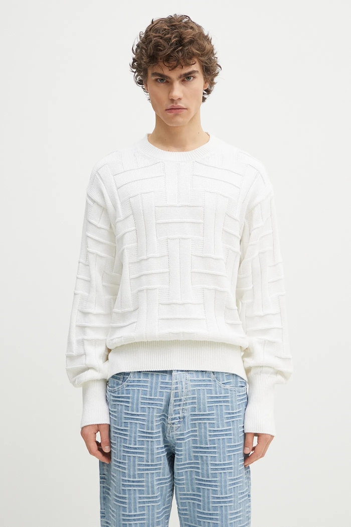 Bavlnený sveter Kenzo Weave jednofarebný biela FF55PU7083CB.02