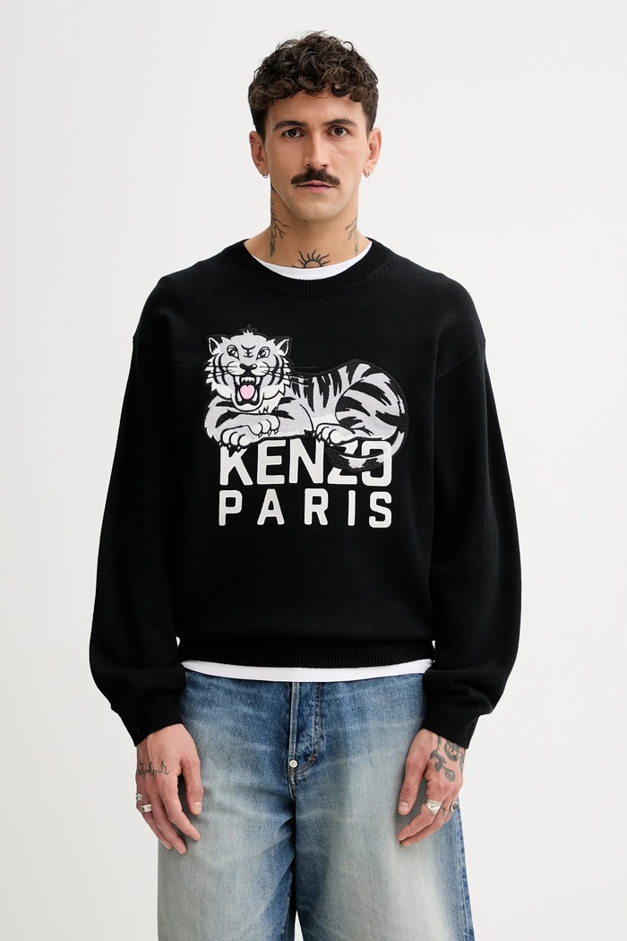 Vlnený sveter Kenzo Happy Tiger vlna čierna FF55PU7273LD.99J