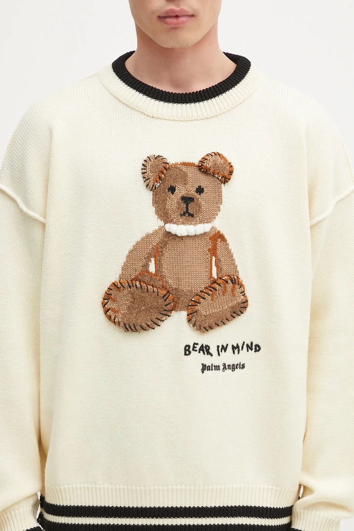 Palm Angels sweter wełniany Bear In Mind beżowy PMHE007S25KNI0010360