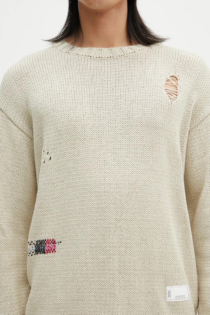 Bavlněný svetr NEIGHBORHOOD Savage Crewneck Sweater 251FUNH.KNM03 béžová