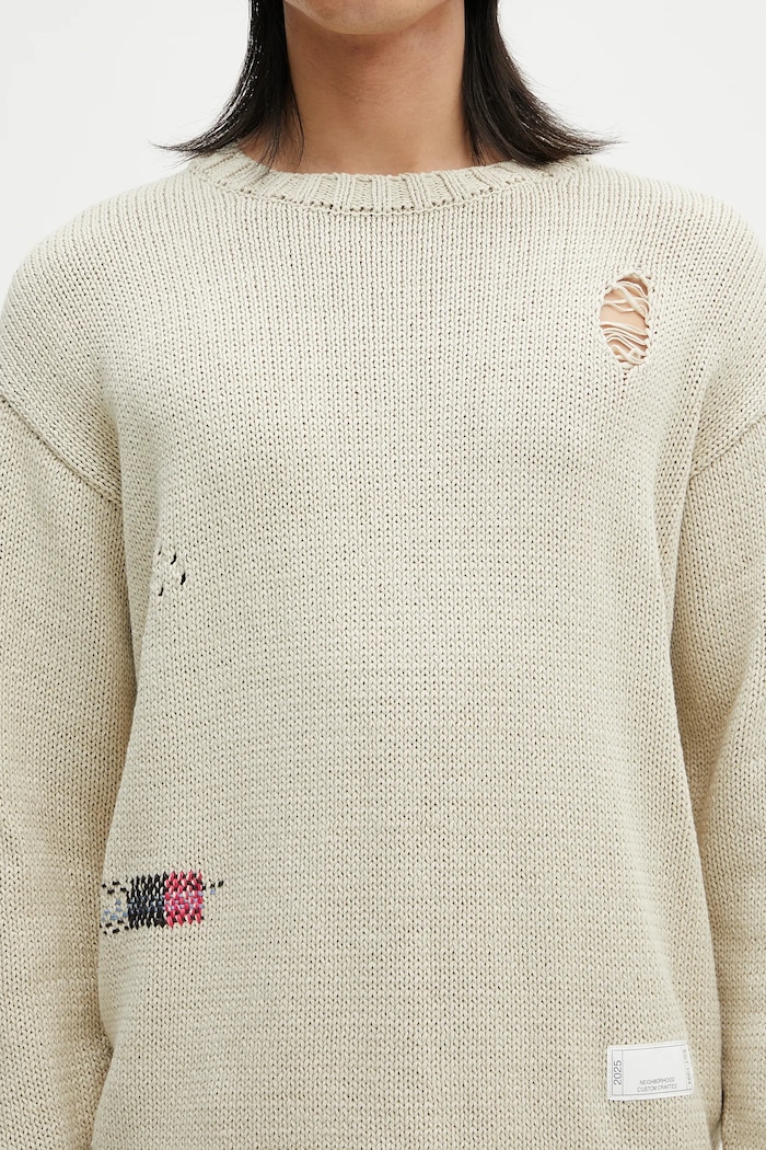 Bavlněný svetr NEIGHBORHOOD Savage Crewneck Sweater 251FUNH.KNM03 béžová