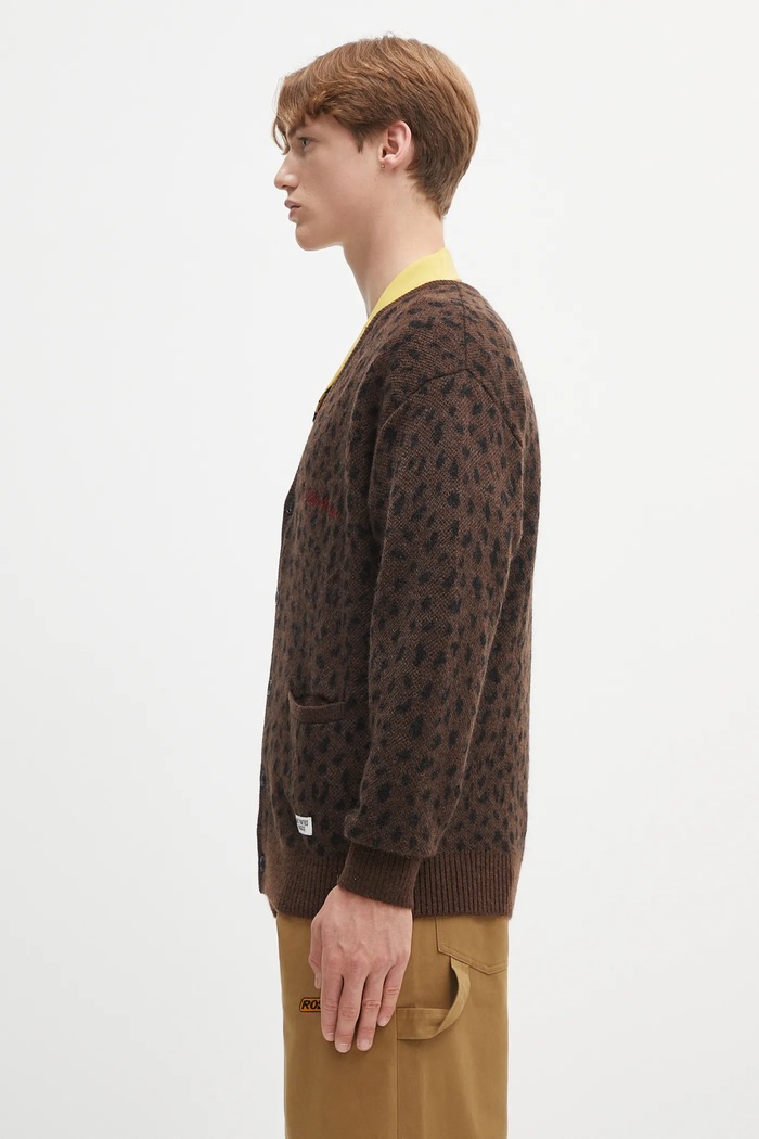 Wacko Maria cardigan in lana leopard mohair 25SS.WMK.KN10 marrone SS25