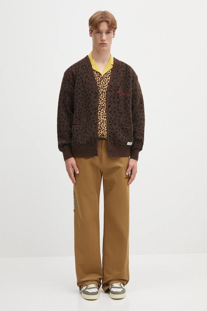 Wacko Maria cardigan in lana leopard mohair 25SS.WMK.KN10 marrone