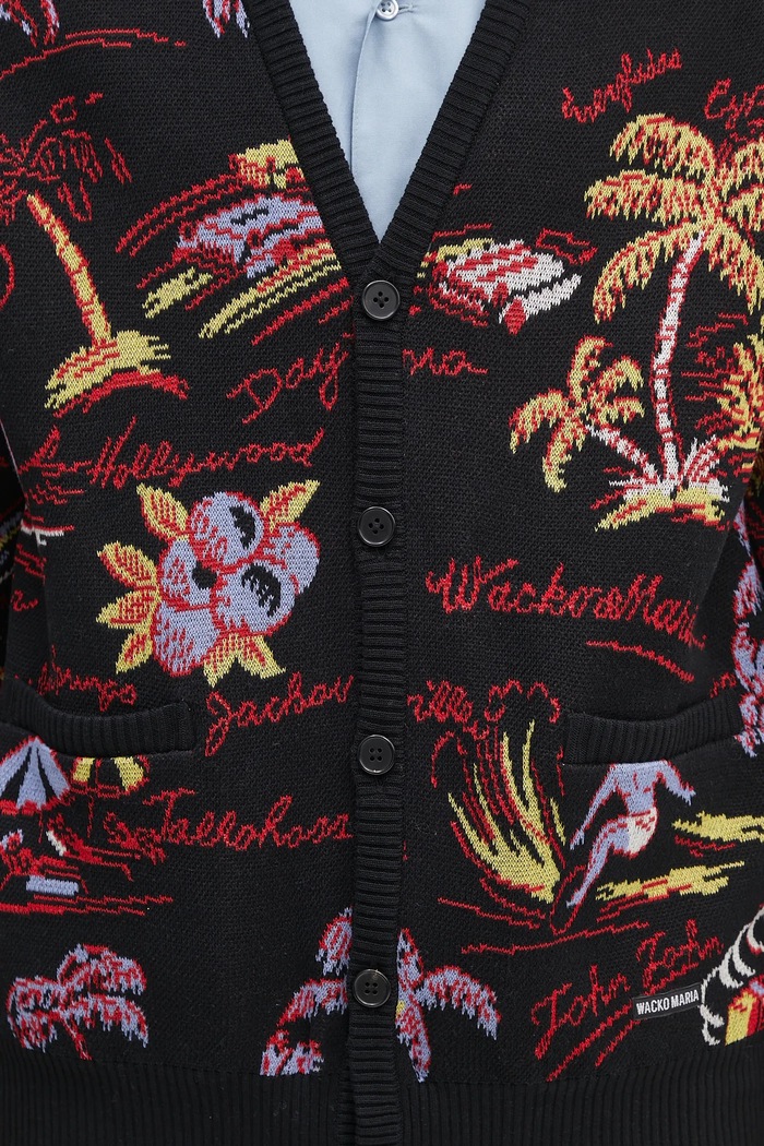 Pamučni kardigan Wacko Maria jacquard crna 25SS.WMK.KN20