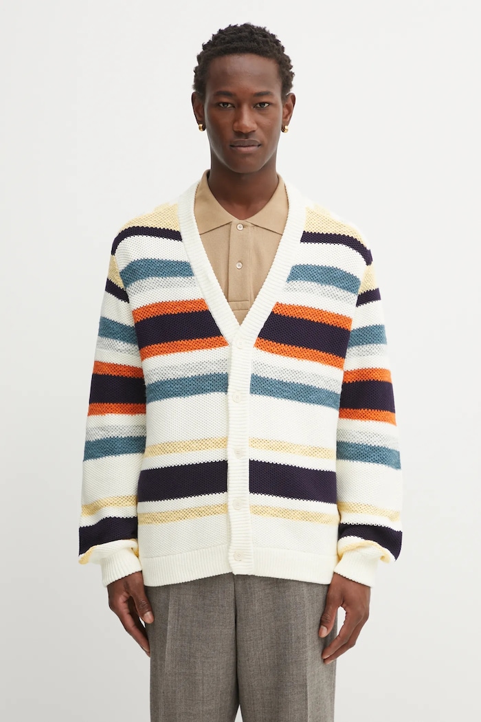 Sveter Maison Kitsuné Comfort Striped vzorovaný béžová OM00506KT1129