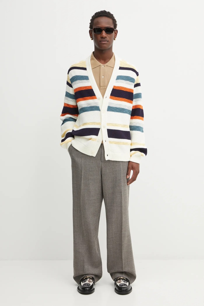 Sveter Maison Kitsuné Comfort Striped OM00506KT1129 béžová