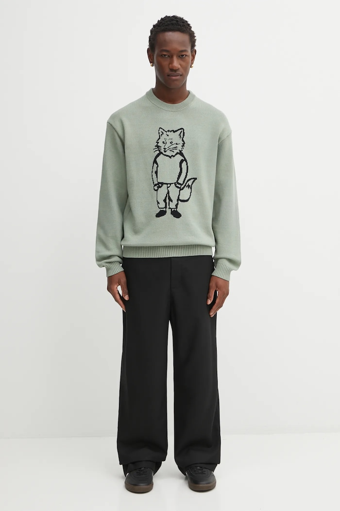 Sveter Maison Kitsuné Dressed Fox Intarsia OM00802KT1030 zelená