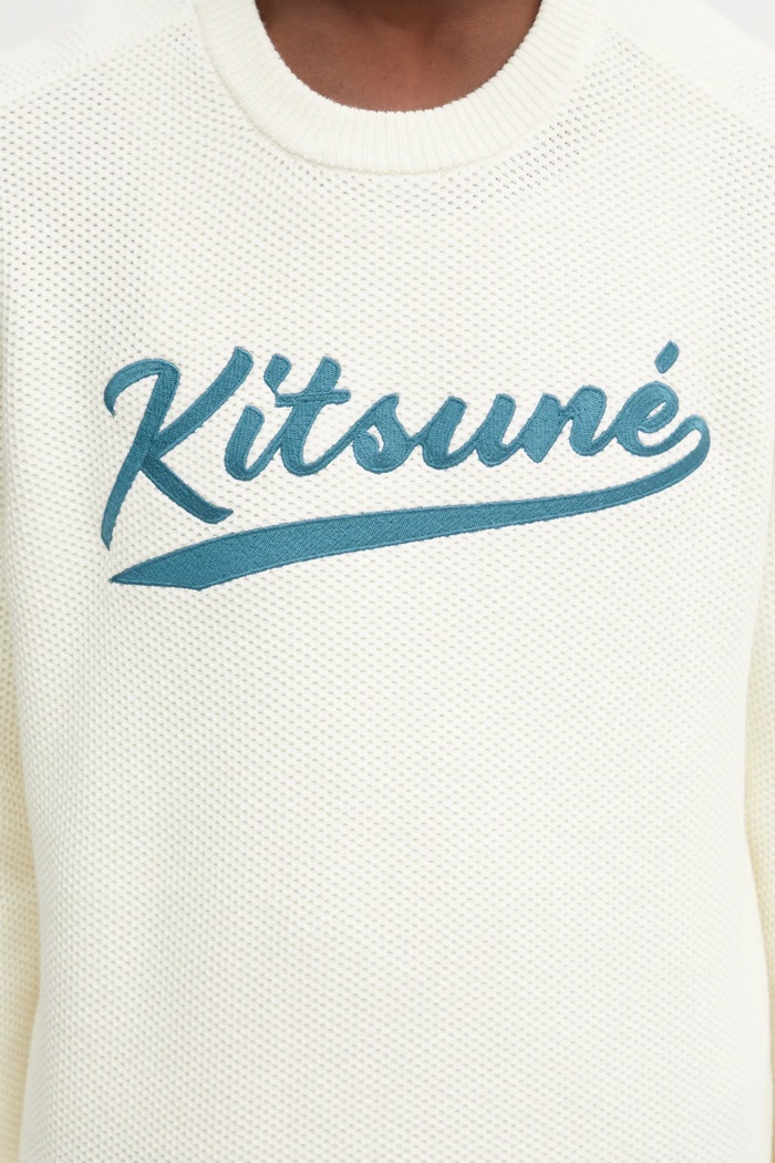 Sveter Maison Kitsuné Kitsune Varsity Embroidered béžová OM00808KT1137