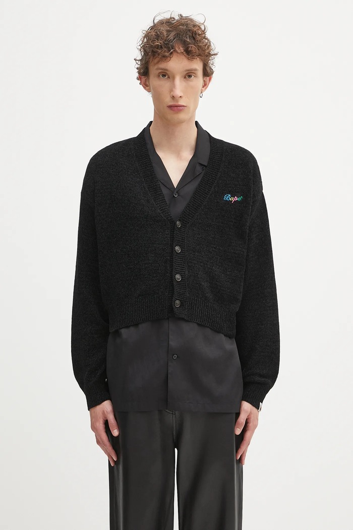 A Bathing Ape cardigan BAPE chenille semplice nero 1K80220002