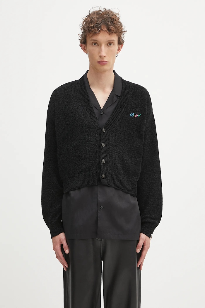 A Bathing Ape cardigan BAPE chenille semplice nero 1K80220002