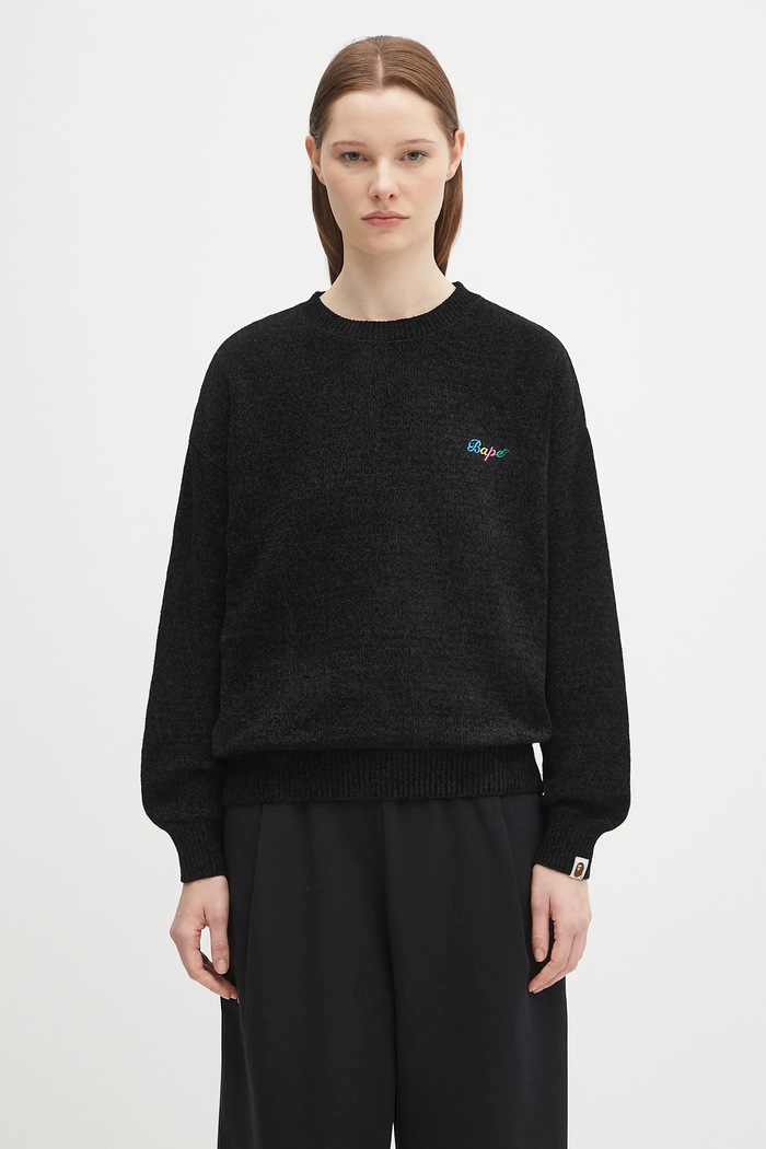 A Bathing Ape sweter BAPE chenille 1K80220003 czarny SS25