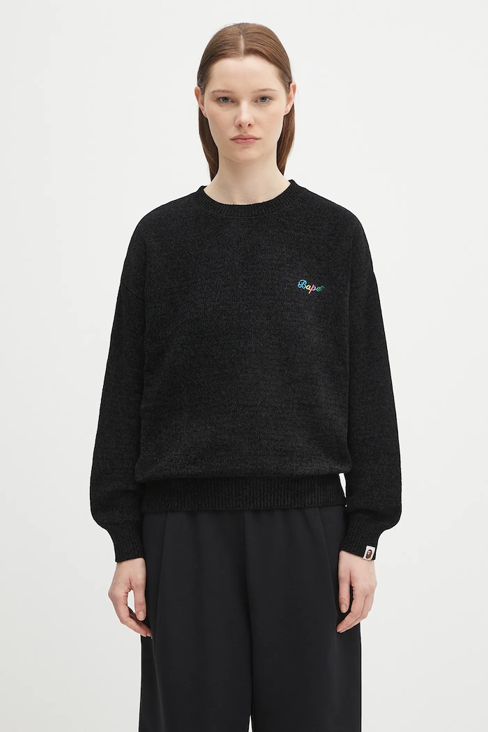 A Bathing Ape sweter BAPE chenille 1K80220003 czarny SS25