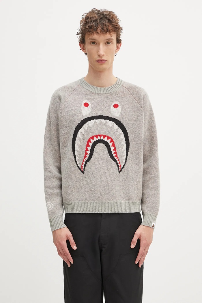 Μάλλινο πουλόβερ A Bathing Ape Shark εμπριμέ γκρί 1K80220004