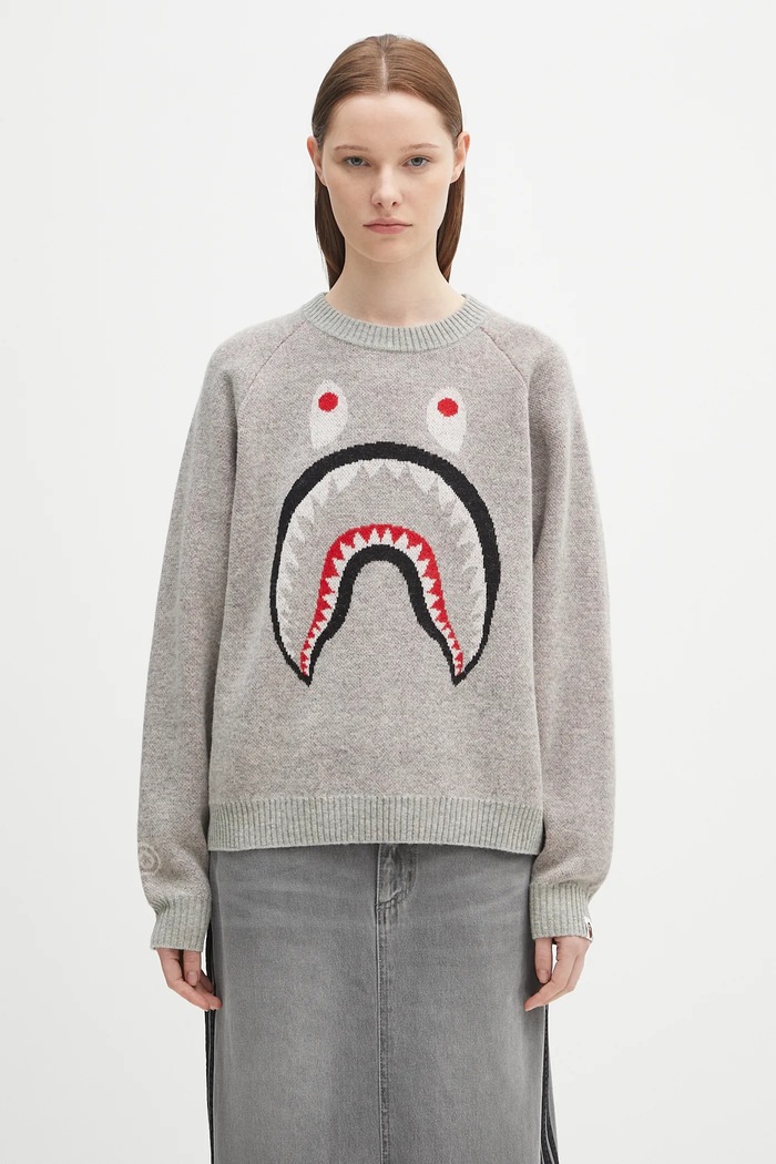 Μάλλινο πουλόβερ A Bathing Ape Shark 1K80220004 γκρί SS25