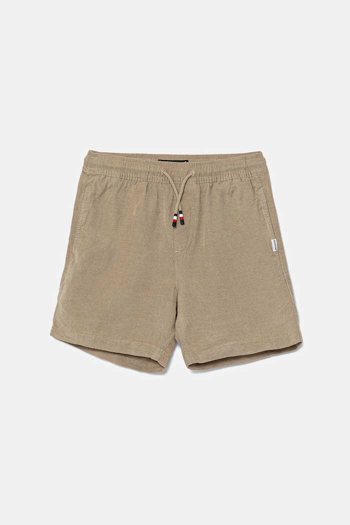Tommy Hilfiger szorty lniane dziecięce casual beżowy KB0KB09643.PPYA