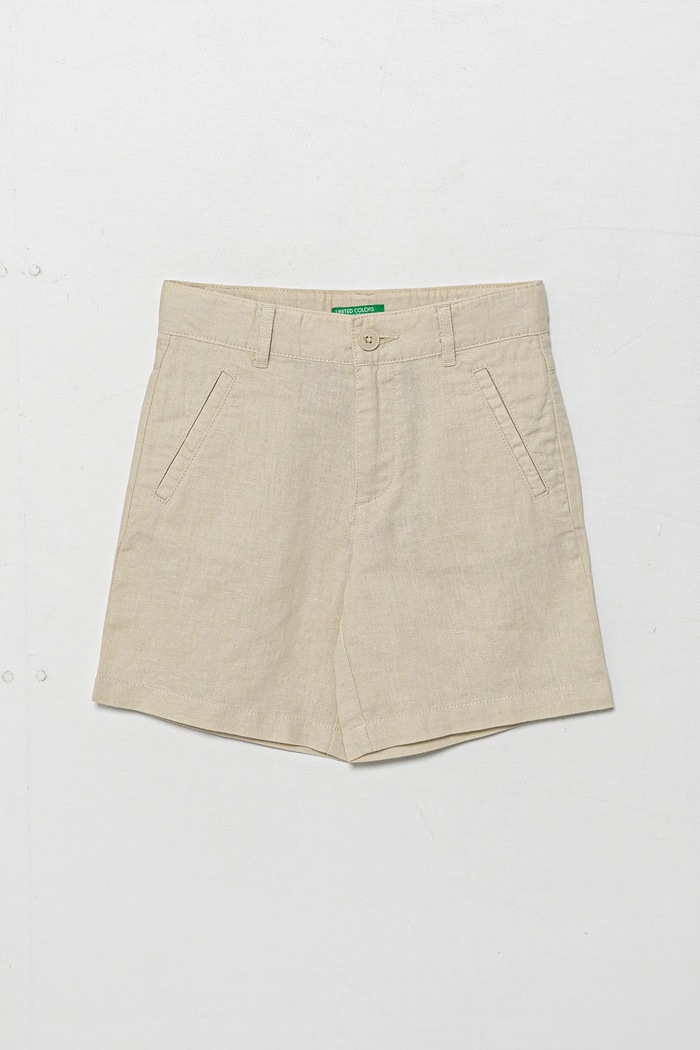 Dječje lanene kratke hlače United Colors of Benetton Planet friendly bež 43WBG901G.P.Seasonal