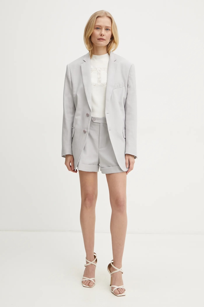 Šortky s příměsí lnu Twinset 251TP2764 šedá SS25