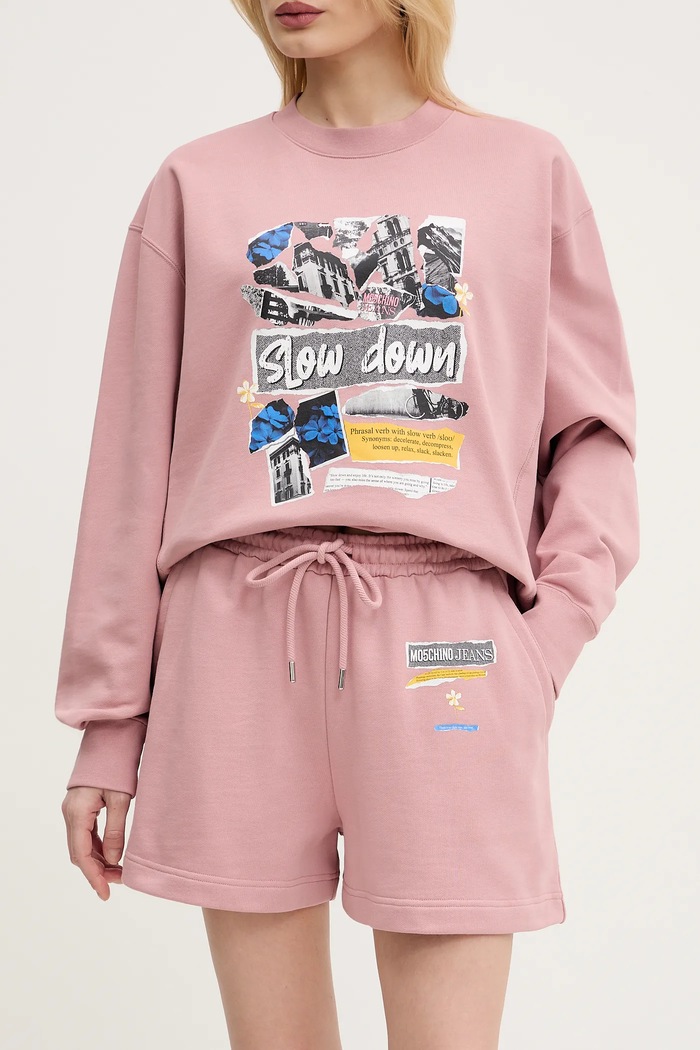 Moschino Jeans szorty bawełniane nadruk różowy 0322.3228