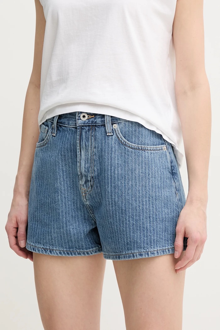 Rifľové krátke nohavice Pepe Jeans A-LINE SHORT HW SUZIE bavlna modrá PL801111ID1