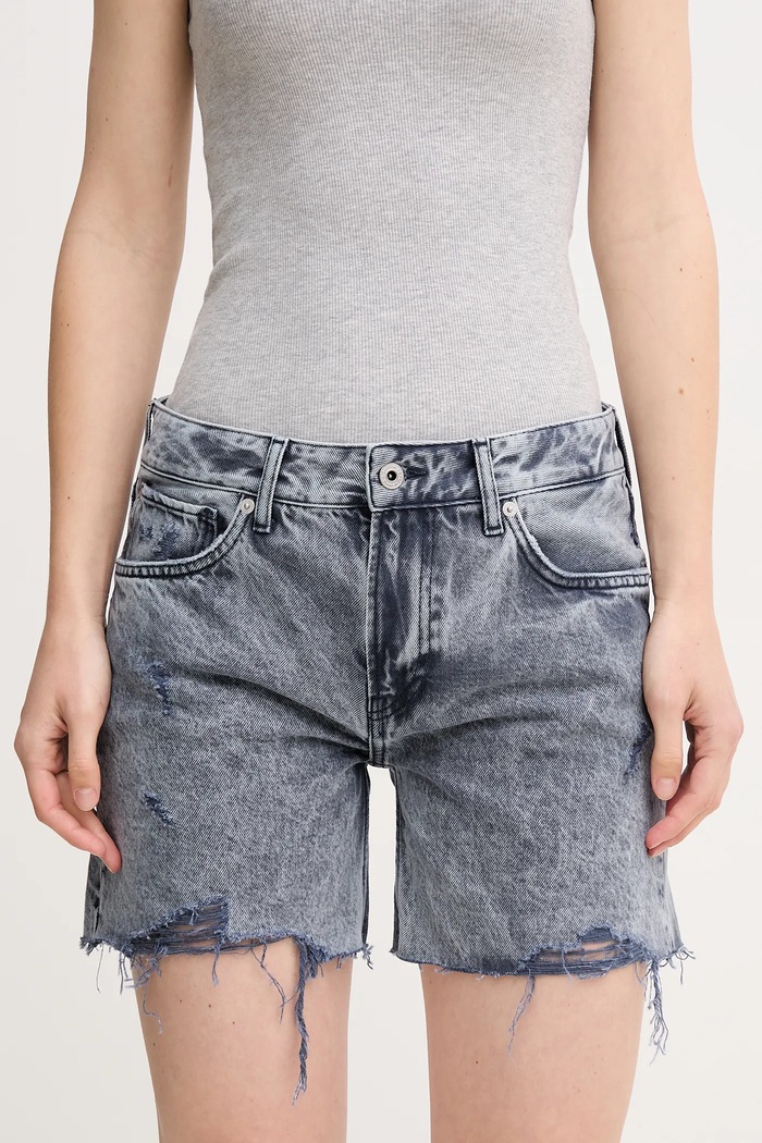 Pepe Jeans pantaloni scurți din bumbac REGULAR SHORT MW DISTRESSED imprimeu bleumarin PL801186UN4
