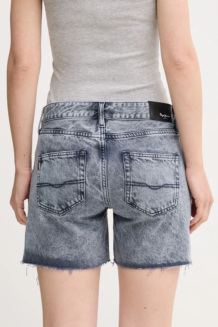 Pepe Jeans pantaloni scurți din bumbac REGULAR SHORT MW DISTRESSED PL801186UN4 bleumarin SS25