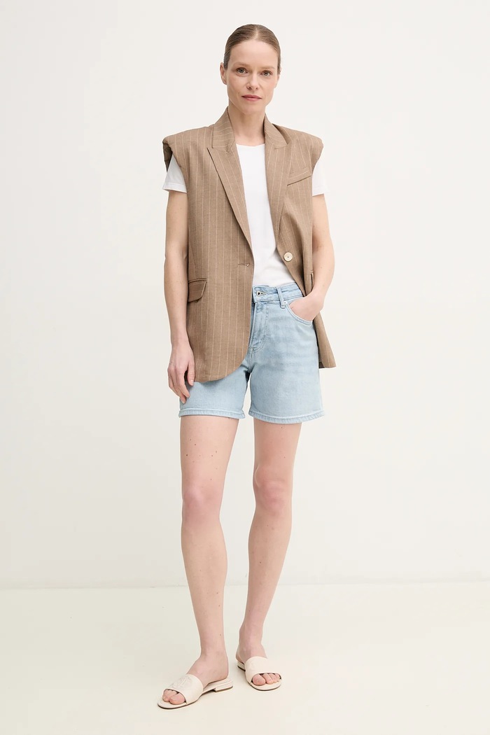 Rifľové krátke nohavice Pepe Jeans FITTED SHORT HW MARY PL801191PG7 modrá SS25