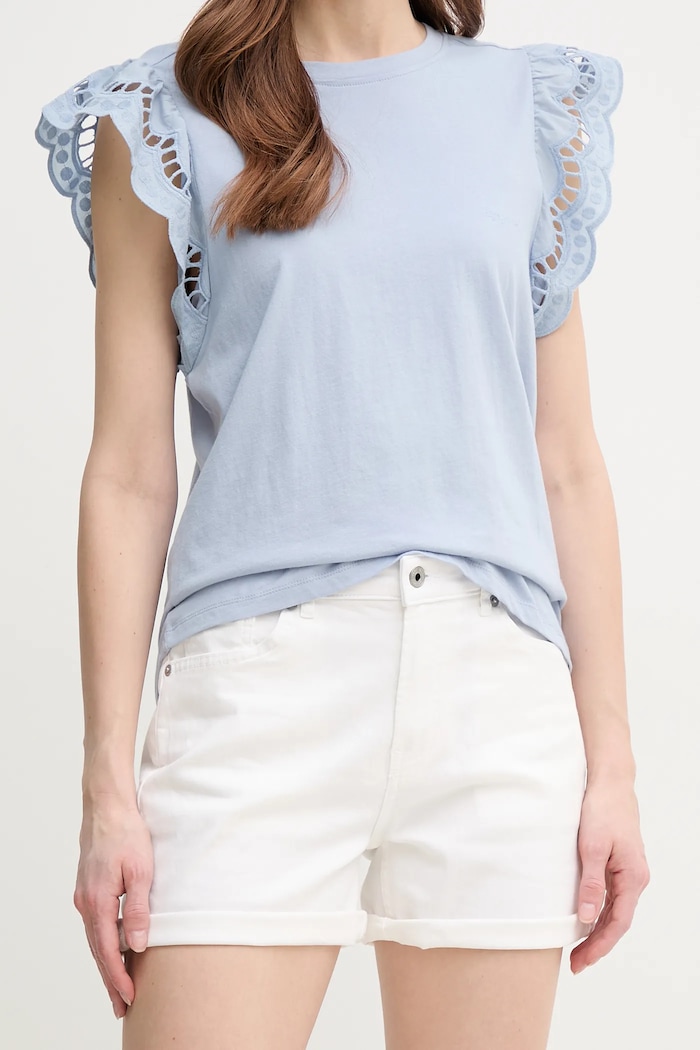Pepe Jeans pantaloni scurti jeans FITTED SHORT HW MARY jeans alb PL801191TA8