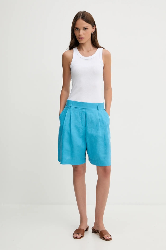United Colors of Benetton szorty damskie lniane 4AGHD901V niebieski SS26