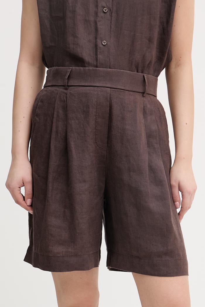 United Colors of Benetton szorty damskie lniane brązowy 4AGHD901V