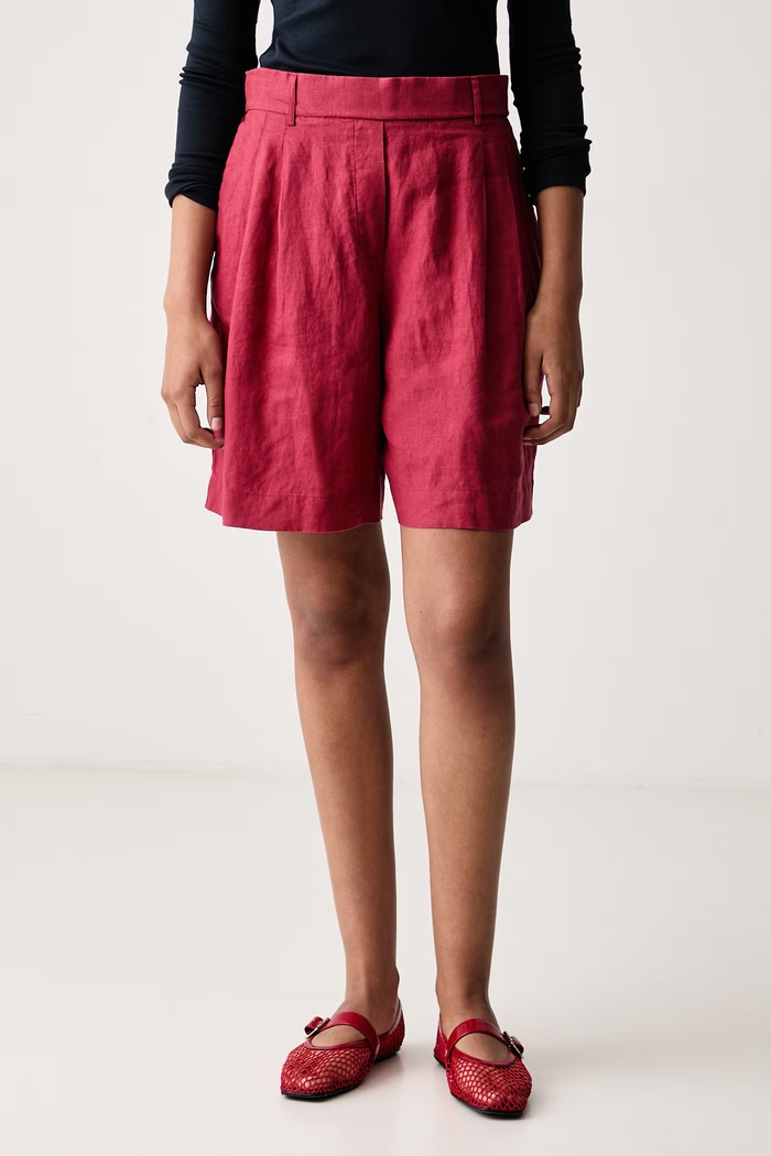 United Colors of Benetton Szorty damskie lniane czerwony 4AGHD901V