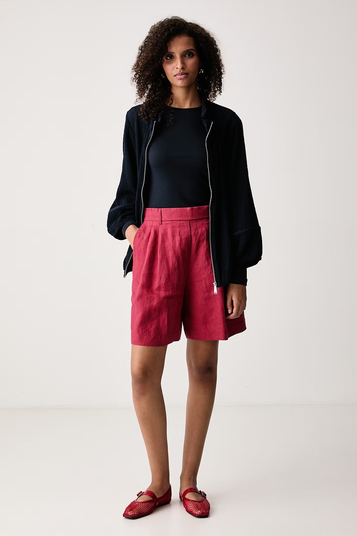 United Colors of Benetton Σορτς γυναικεία λινά 4AGHD901V κόκκινο SS26