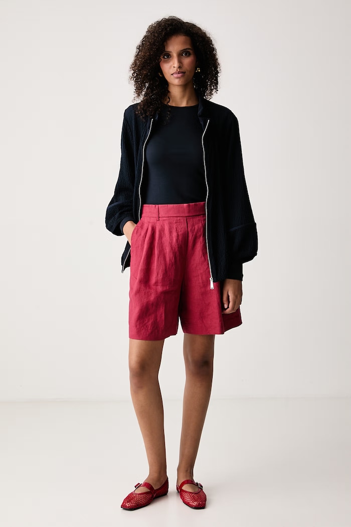 United Colors of Benetton Σορτς γυναικεία λινά 4AGHD901V κόκκινο SS26