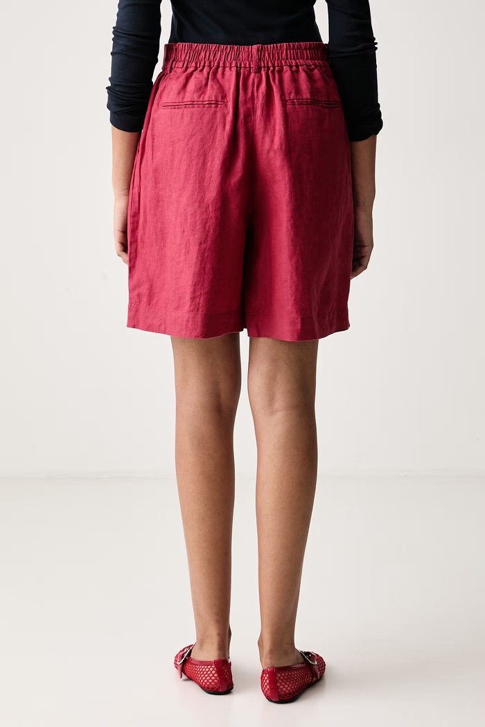 United Colors of Benetton Szorty damskie lniane 4AGHD901V czerwony SS26