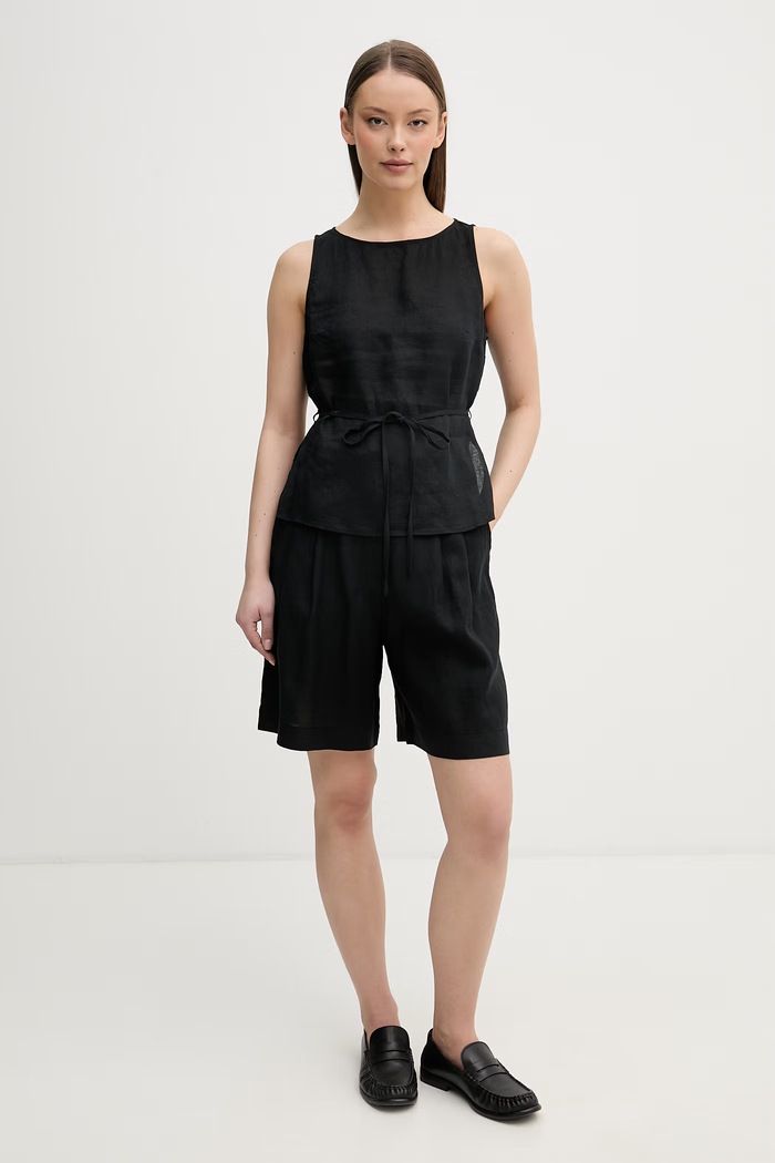 United Colors of Benetton szorty damskie lniane 4AGHD901V czarny SS26