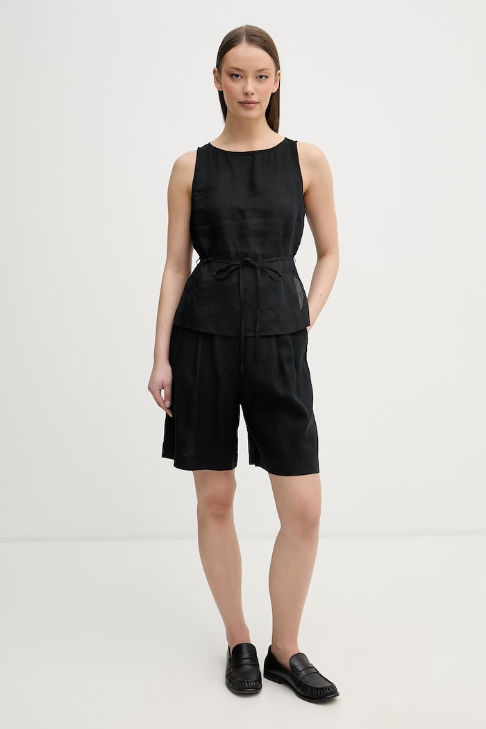 United Colors of Benetton szorty damskie lniane 4AGHD901V czarny SS26