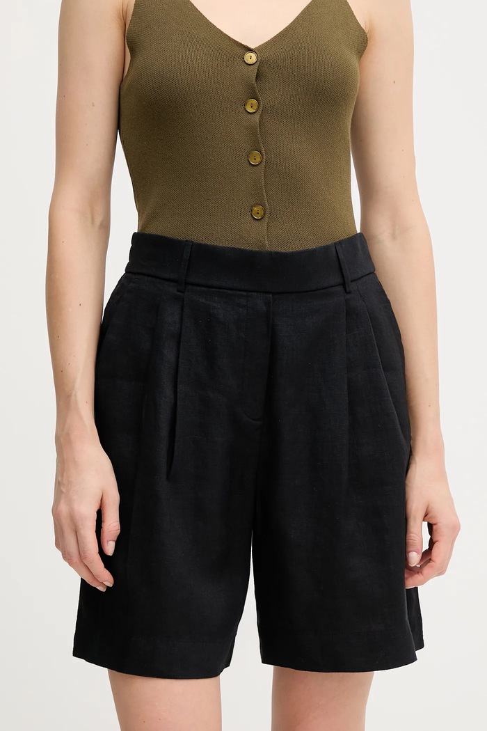 United Colors of Benetton szorty damskie lniane tkanina czarny 4AGHD901V