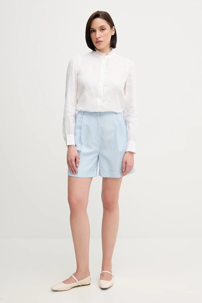 Kratke hlače s dodatkom lana Tommy Hilfiger WW0WW44767 plava SS25