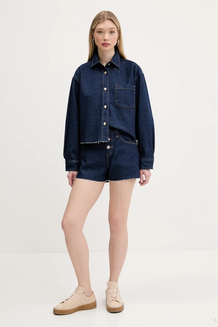 Rifľové krátke nohavice Tommy Jeans DW0DW20094 tmavomodrá SS25