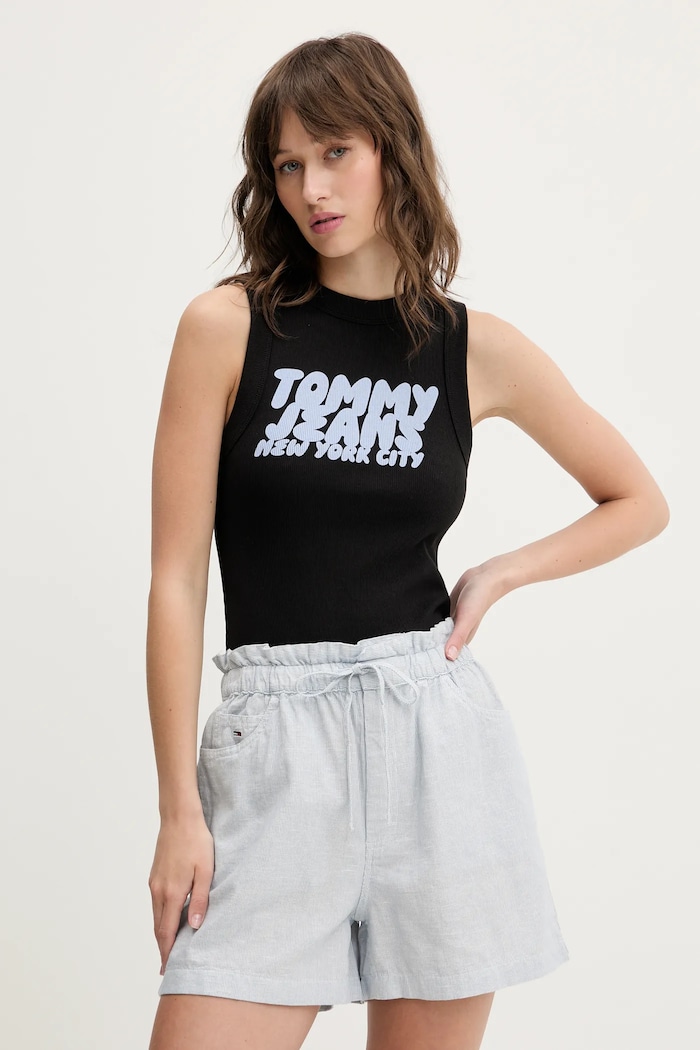 Kratke hlače s dodatkom lana Tommy Jeans plava DW0DW20360