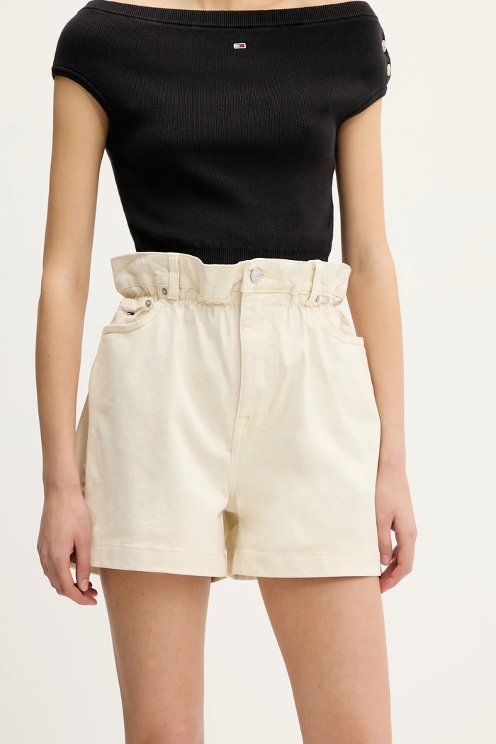 Kratke hlače Tommy Jeans s elastinom bež DW0DW21656