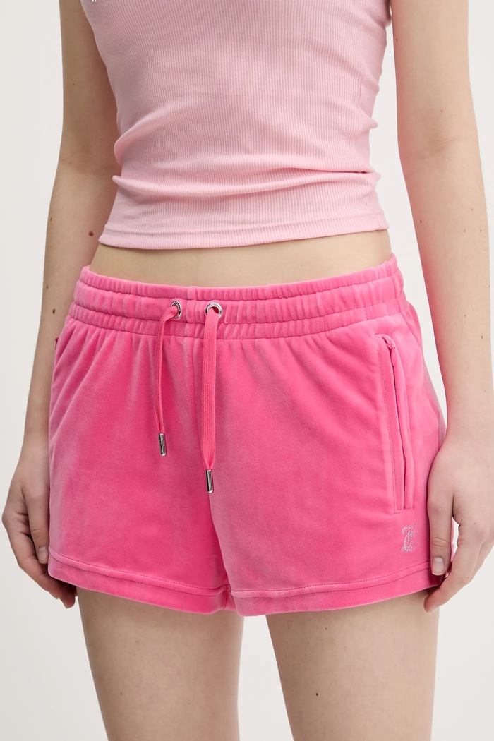 Juicy Couture szorty welurowe TAMIA aplikacja różowy JCWH121001