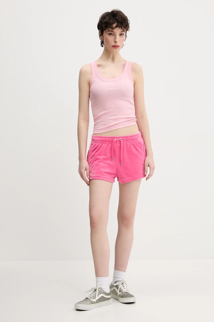 Juicy Couture szorty welurowe TAMIA JCWH121001 różowy SS25