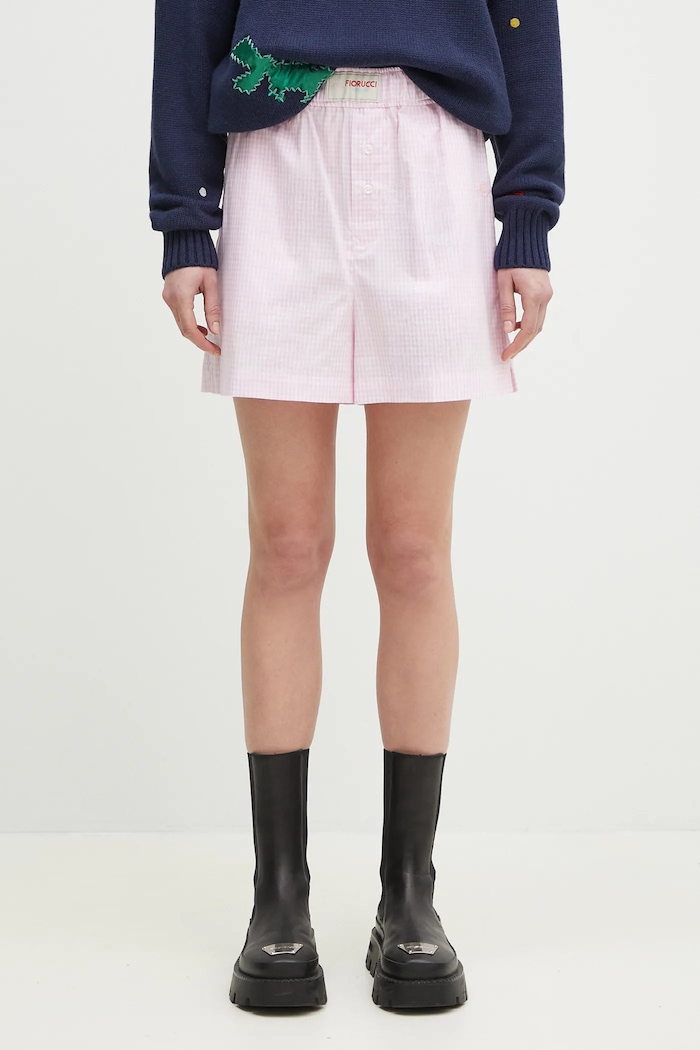 Fiorucci pantaloni scurți din bumbac Gingham Logo bumbac roz W02SPBSH300CO01PN02