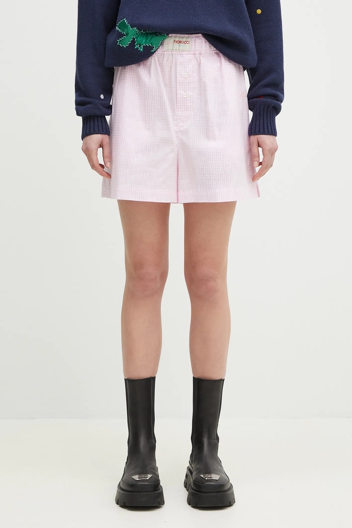 Bavlněné šortky Fiorucci Gingham Logo bavlna růžová W02SPBSH300CO01PN02