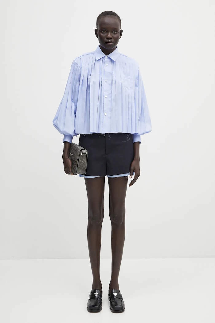 Šortky z vlněné směsi AMBUSH Layered Suit Short Pants 12115378 námořnická modř