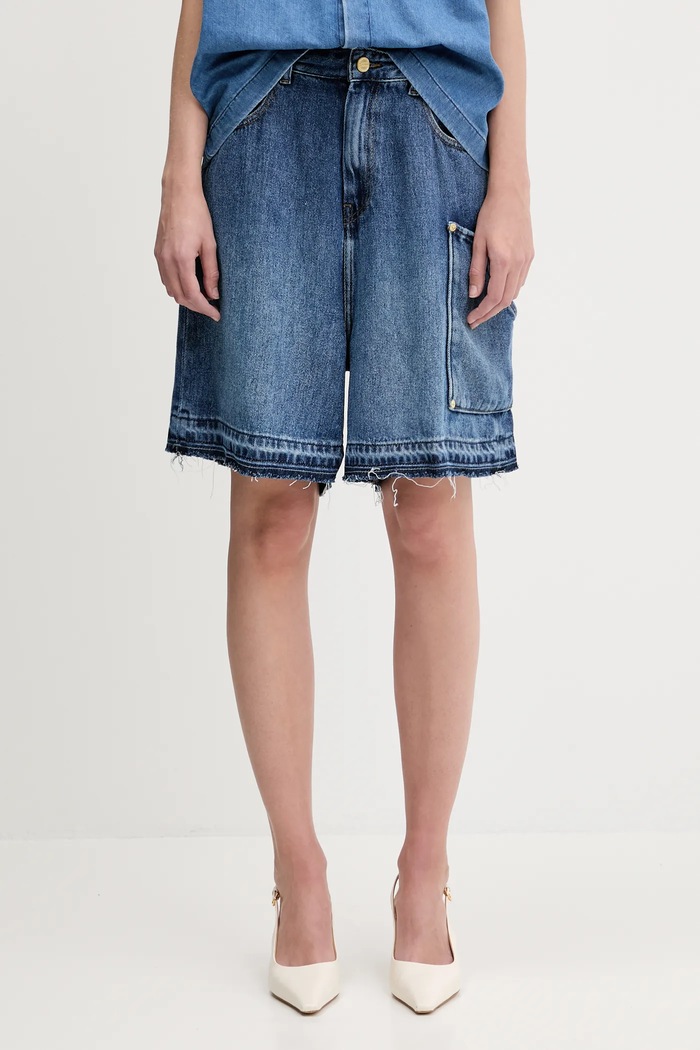 Džínové šortky GANNI Light Denim látka námořnická modř J1702