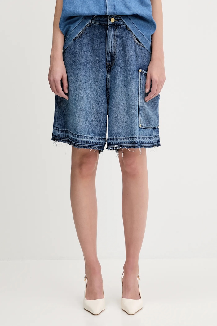 Džínové šortky GANNI Light Denim látka námořnická modř J1702