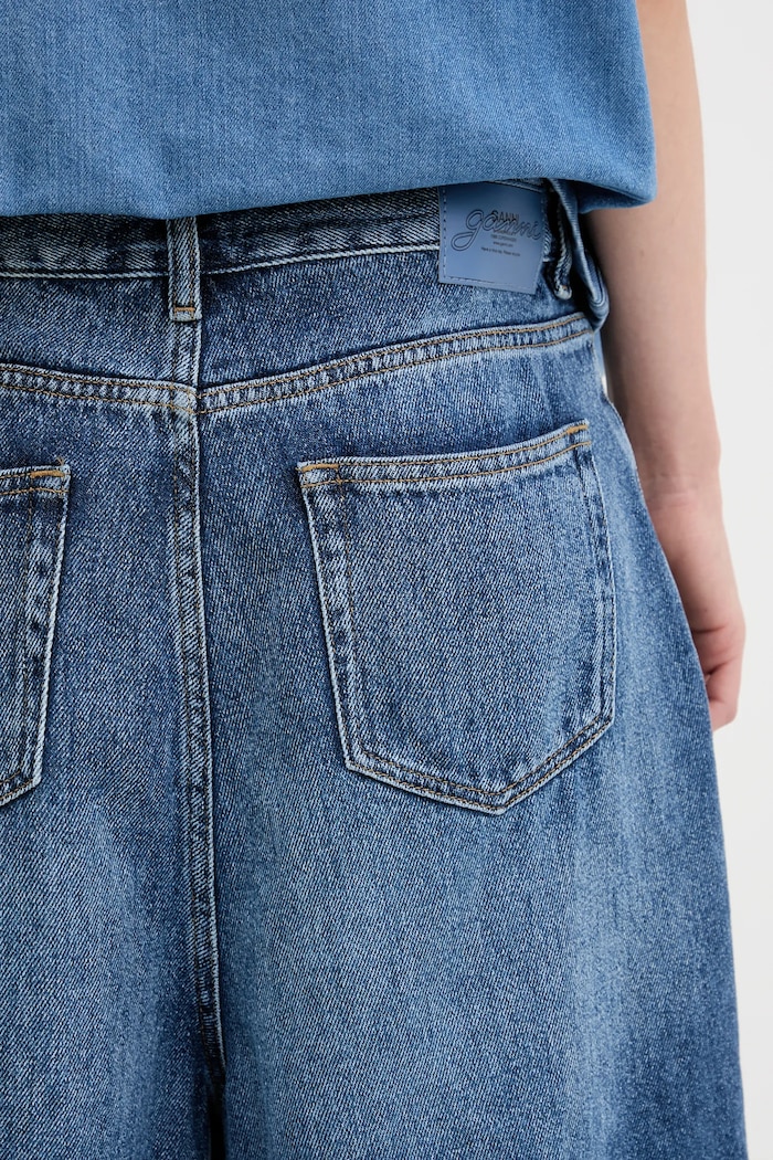 Džínové šortky GANNI Light Denim námořnická modř J1702
