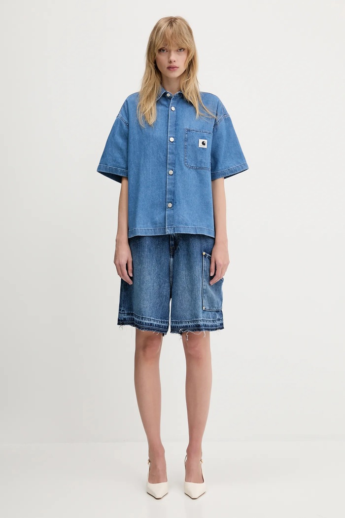 Džínové šortky GANNI Light Denim J1702 námořnická modř